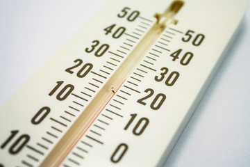 Closeup photo of household alcohol thermometer showing temperatu