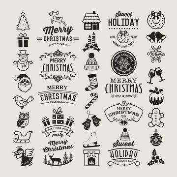 Christmas design elements, logos, badges, labels, icons, decoration and objects.
