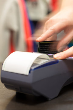 Motion of Hand With Credit Card Swipe Through Terminal For Sale
