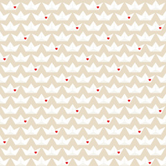 Retro Seamless Pattern Paper Boats Hearts Beige