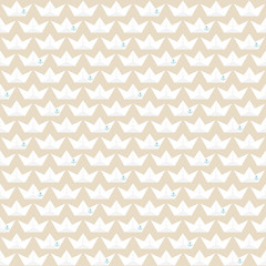 Retro Seamless Pattern Paper Boats Anchors Beige