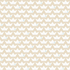 Retro Seamless Pattern Paper Boats Anchors Beige
