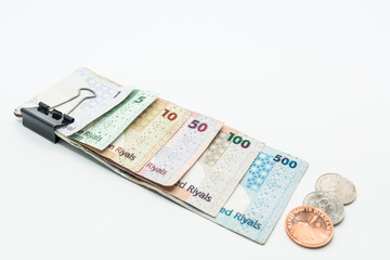 Qatar currencies Hundred Riyal, five hundred riyal, hundred riyal,fifty riyal, ten riyal, five riyal and  one riyal 