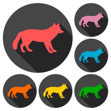 Fox icons set with long shadow