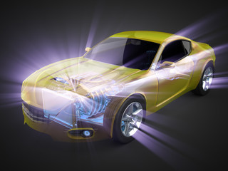 Obraz na płótnie Canvas transparent car concept with visible engine and transmission