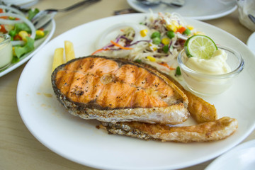Grilled salmon steak