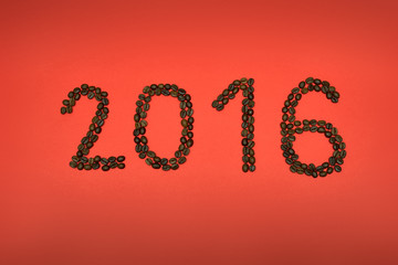 2016 of coffee on red background