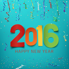 Happy New Year 2016. Colorful paper type.