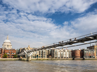 London skyline with Millenium bridge seen from Thames