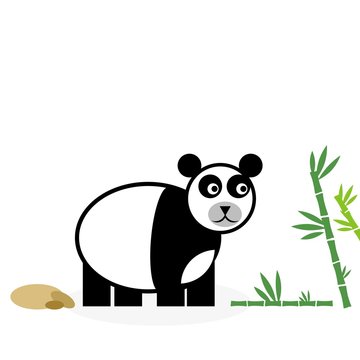 Dibujo de un oso panda rodeado de bambú con fondo blanco