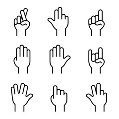 Hands Icons Set on White Background. Vector