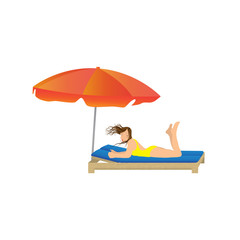 Woman lying under a beach umbrella.