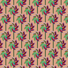 Obraz premium Seamless vector pattern with windmill toys. Repeating childlike vintage background