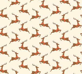 Seamless Christmas Pattern with Santa Reindeers Isolated on Beig