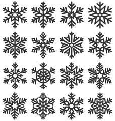Black Flat Simple Traditional Classic Snowflakes Icons Isolated 