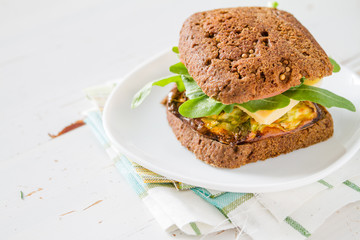 Fototapeta na wymiar Vegan sandwich with salad and cheese
