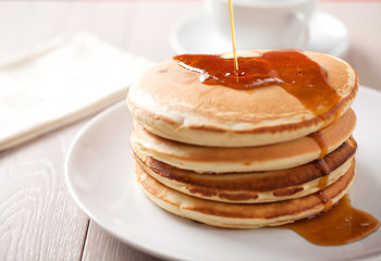 Pancakes with maple syrup.