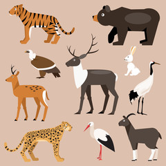 Set of animal Far East. Vector Illustration