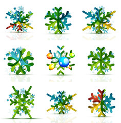 Set of snowflake icons with text labels. Christmas tags concept for your message