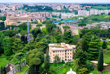 Fototapeta na wymiar A view of Vatican gardens from the top of St. Peter's Basilica