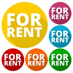 For Rent icons set with long shadow