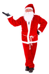 Santa Claus Full-Length Portrait. Presenting blank space for your product, Standing Front View, Isolated on white background