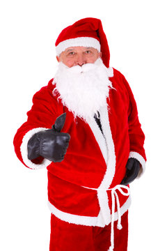 Santa Claus thumb up Closeup Portrait. Isolated on White Background