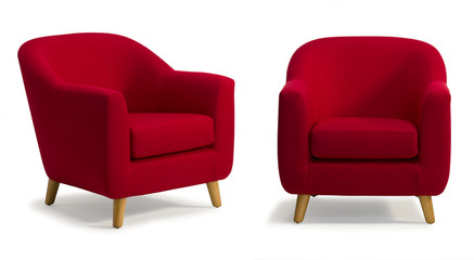 Tub Chairs isolated on white background Front on and side on sofa,couch,home office, 