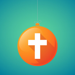 Long shadow vector christmas ball icon with a christian cross