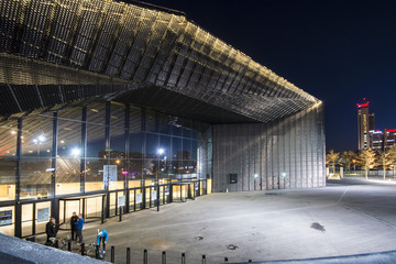 Night view of the International Conferrence Centre in Katowice, Silesia