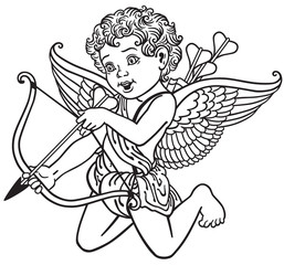 cupid shooting arrow black and white