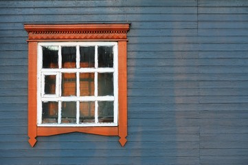Obraz premium Blue grey wooden house wall with big window coyspace