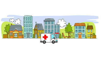 Naklejka premium Hospital street scene