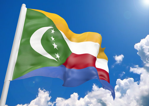 3D realistic waving flag of Comoros