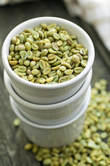 green coffee beans in white bowl
