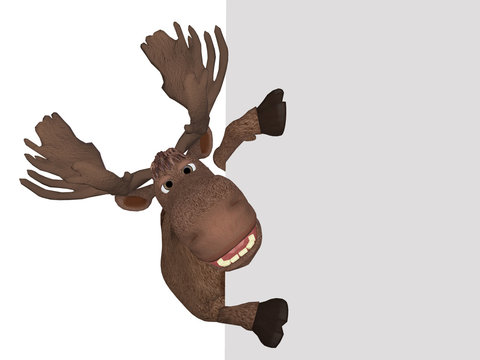 Cartoon moose with a blank board