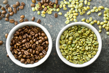 unroasted and roasted coffee beans