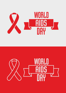 1st December, World Aids Day concept with ribbon and text on red and white background. Vector concept set