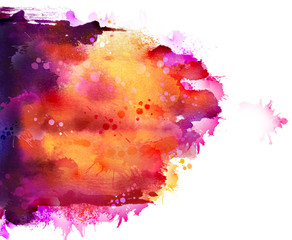 Bright watercolor stains with pink, orange, violet blots