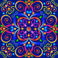 Fototapeta na wymiar illustration background with colorful swirls ornaments and precious stones