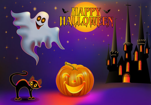 illustration background halloween with pumpkin and house
