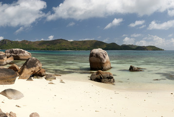 Granite on the beach at Praslin island, Seychelles, Indian Ocean