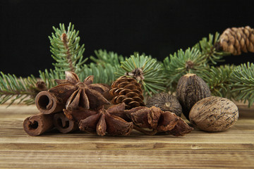 branches of fir-tree and seasoning