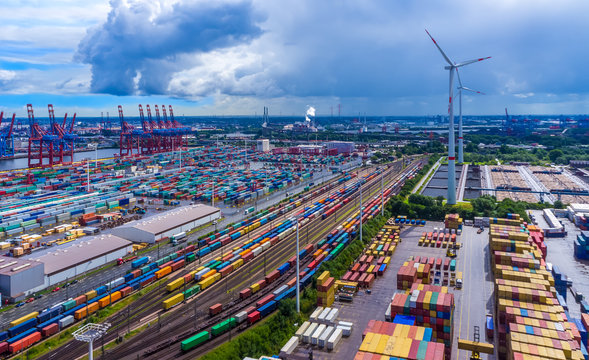 Panorama Luftbild Hafen Hamburg Container 