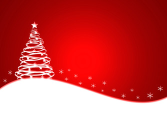 Navidad, rojo, fondo, iluminado, árbol, nieve, copos de nieve, fondo