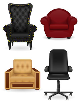 Set Icons Armchair Furniture Vector Illustration