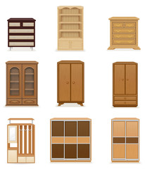 set icons furniture wardrobe cupboard and commode vector illustr - obrazy, fototapety, plakaty