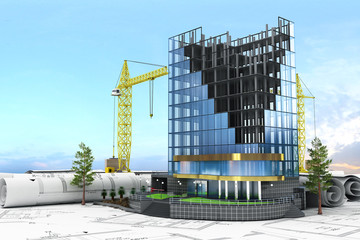 Abstract 3d of building development concept. Office building in