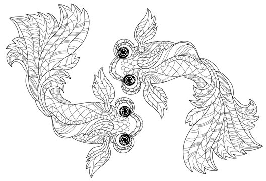 Zentangle stylized floral china fish doodle
