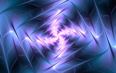 abstract fractal, blue-pink glossy spiral with soft curved lines and neon light